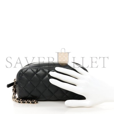 CHANEL CAVIAR QUILTED TOILETRY CASE WITH CHAIN BLACK (18*10*10cm)
